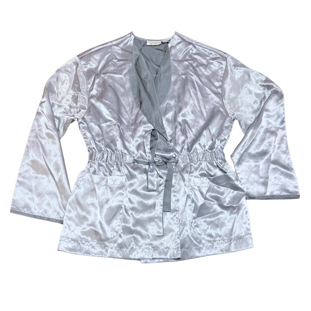 Victoria's Secret Gold Label Vintage Satin Robe Silver Lingerie Size Medium